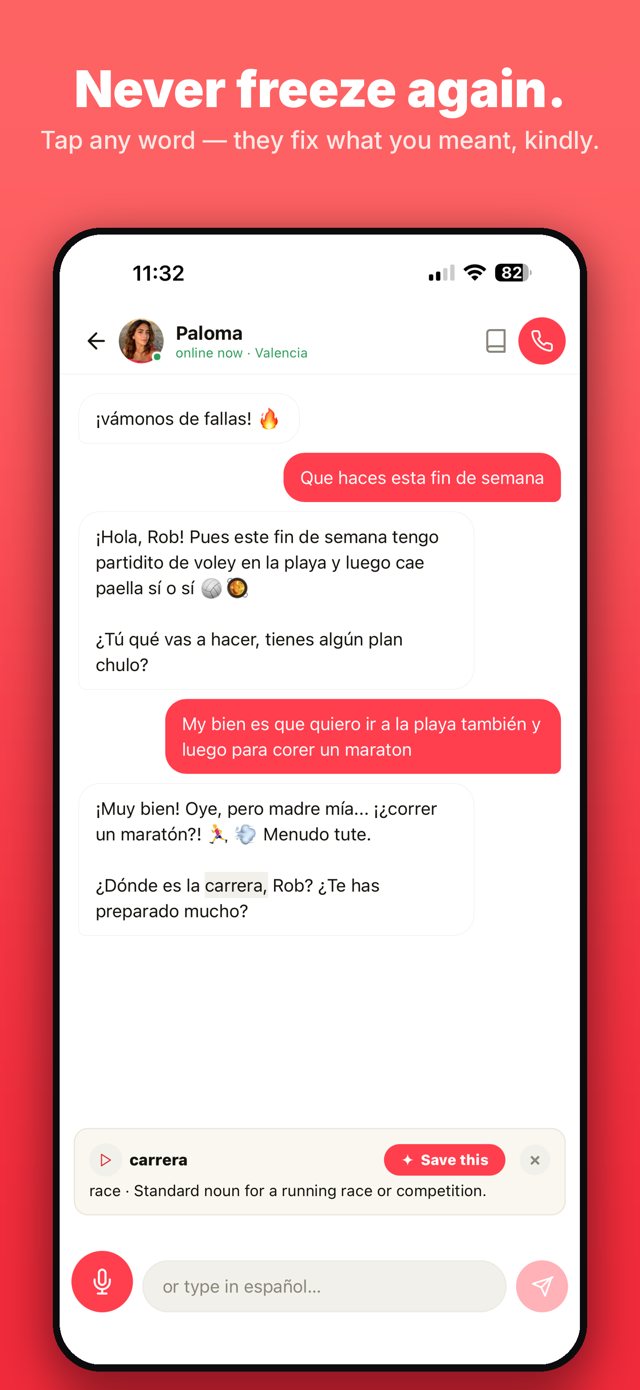 Never freeze again — tap any word, they fix what you meant kindly